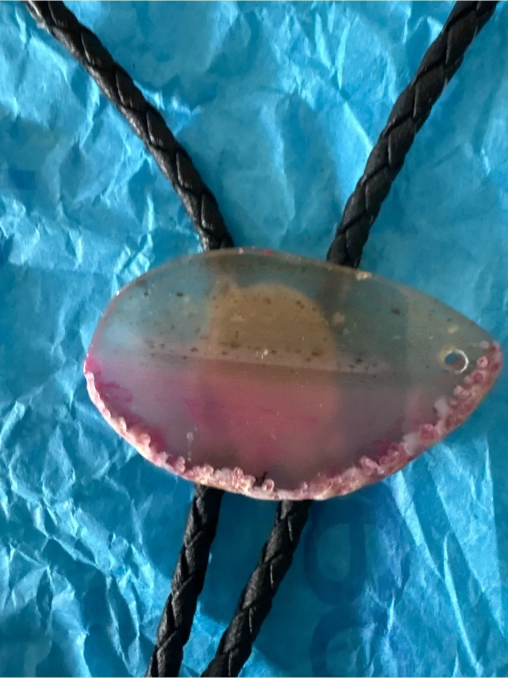 Pink Agate Pendant Necklace Bolo Tie